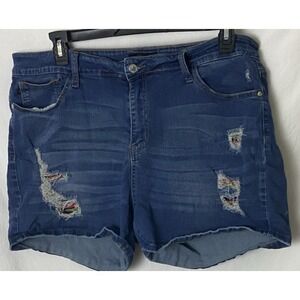 Judy Blue Plus Sz 3XL Blue Jean Shorts Distressed Stretch Denim Frayed Summer